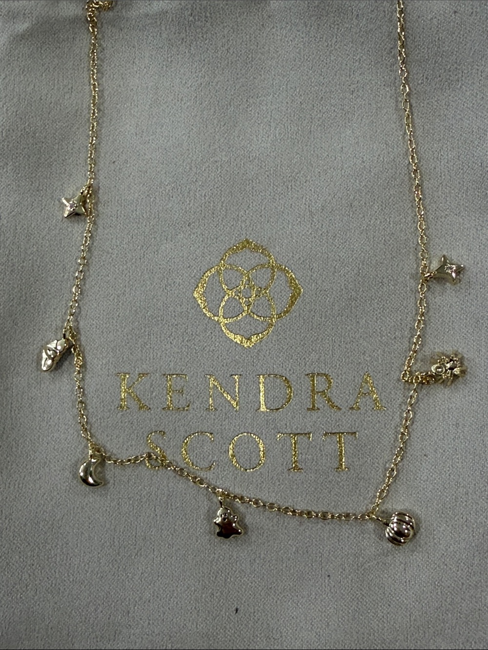 Kendra Scott Gold Halloween Charm Station Necklace with pumpkin, ghost, bat